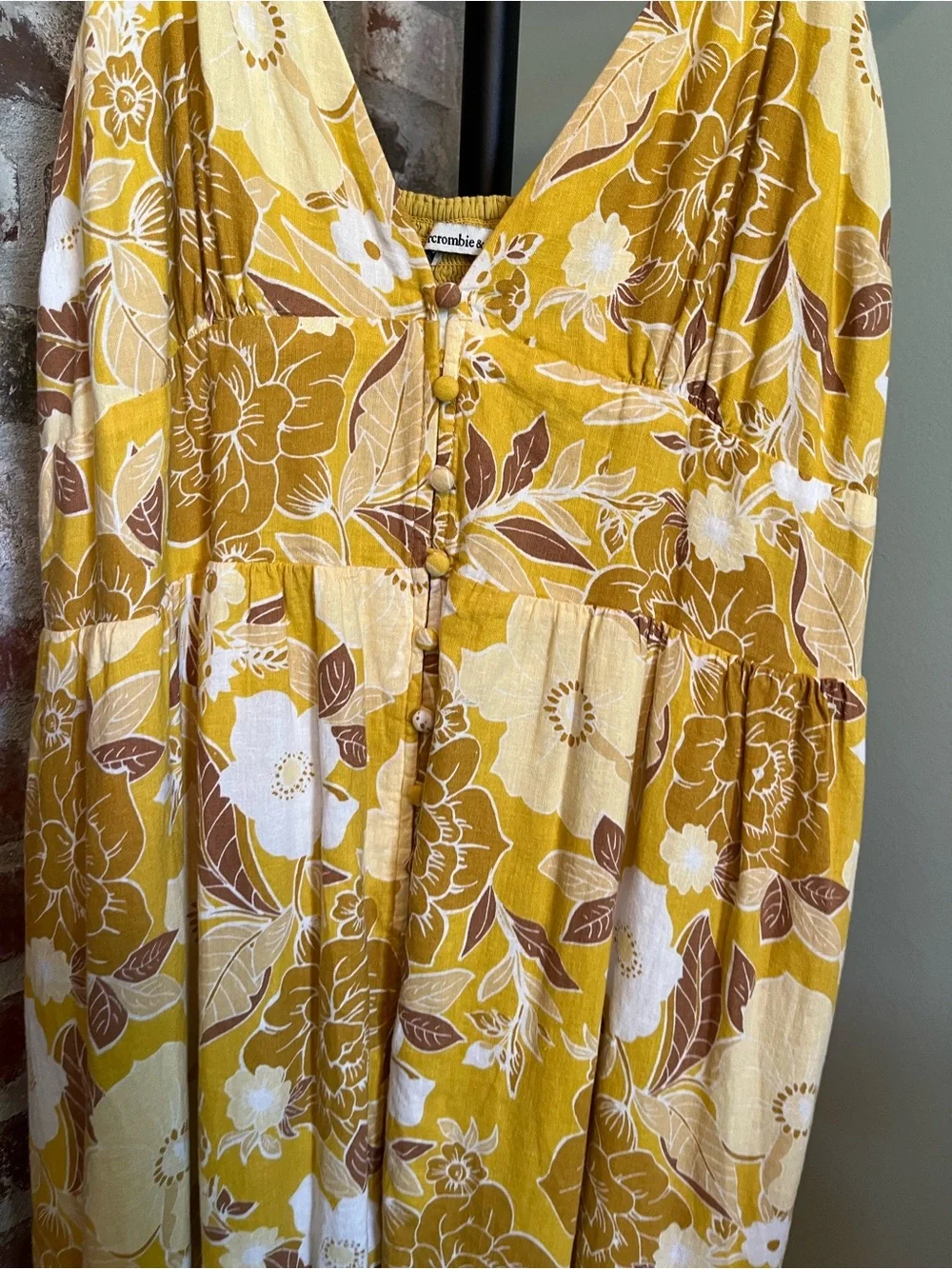 Abercrombie & Fitch Linen-Blend Button-Through Maxi Dress | size xl